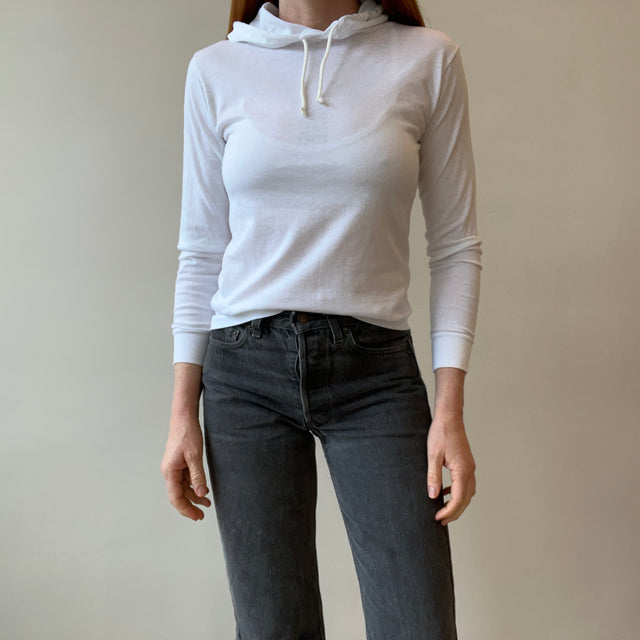 1980s Blank White Long Sleeve T-Shirt Hoodie