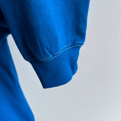 1970s Super Slouchy and Awesome Vibrant Blue Sweatshirt with Contrast Stitching