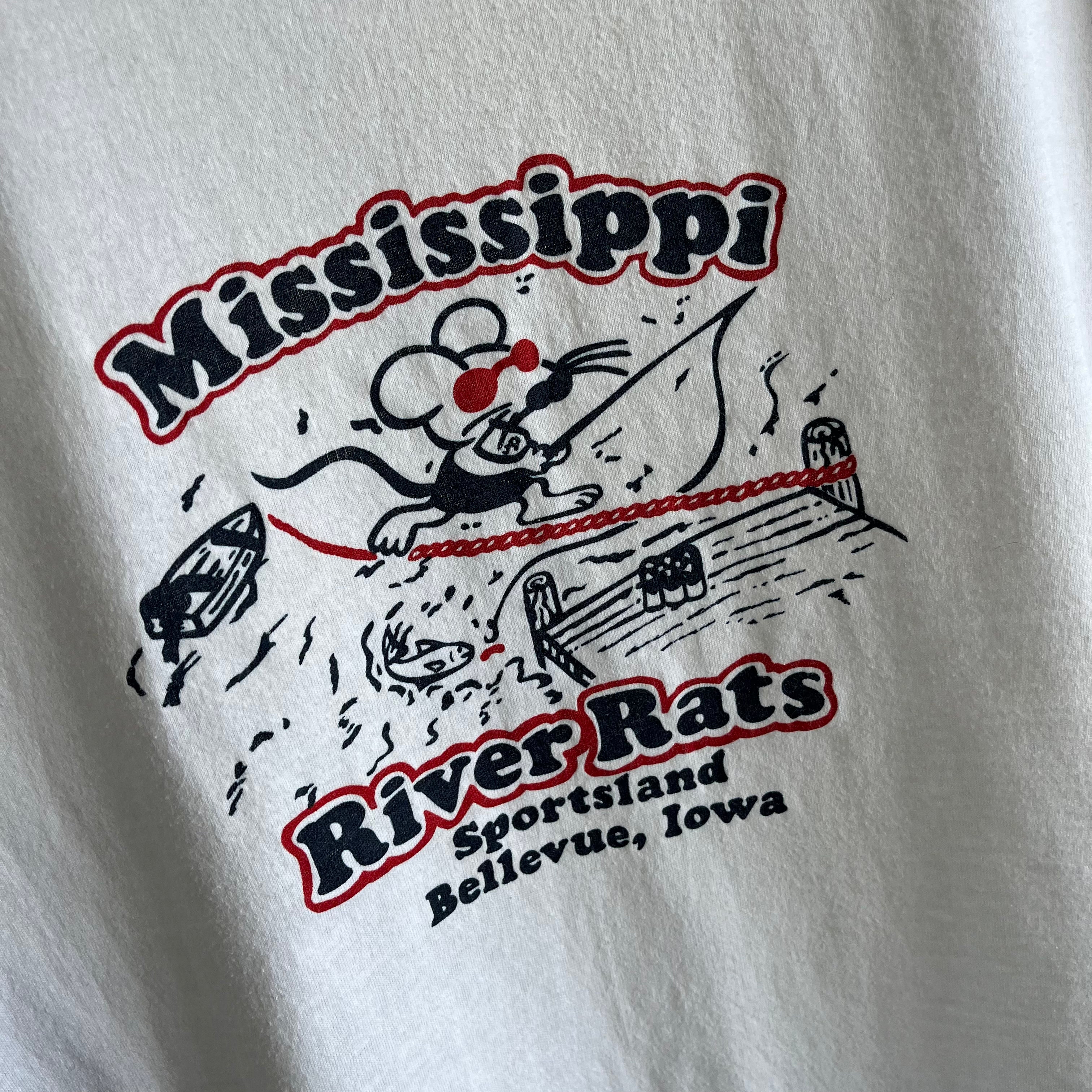 1980s Mississippi River Rats - Sportsland Bellevue, Iowa - T-Shirt by Screen Stars.
