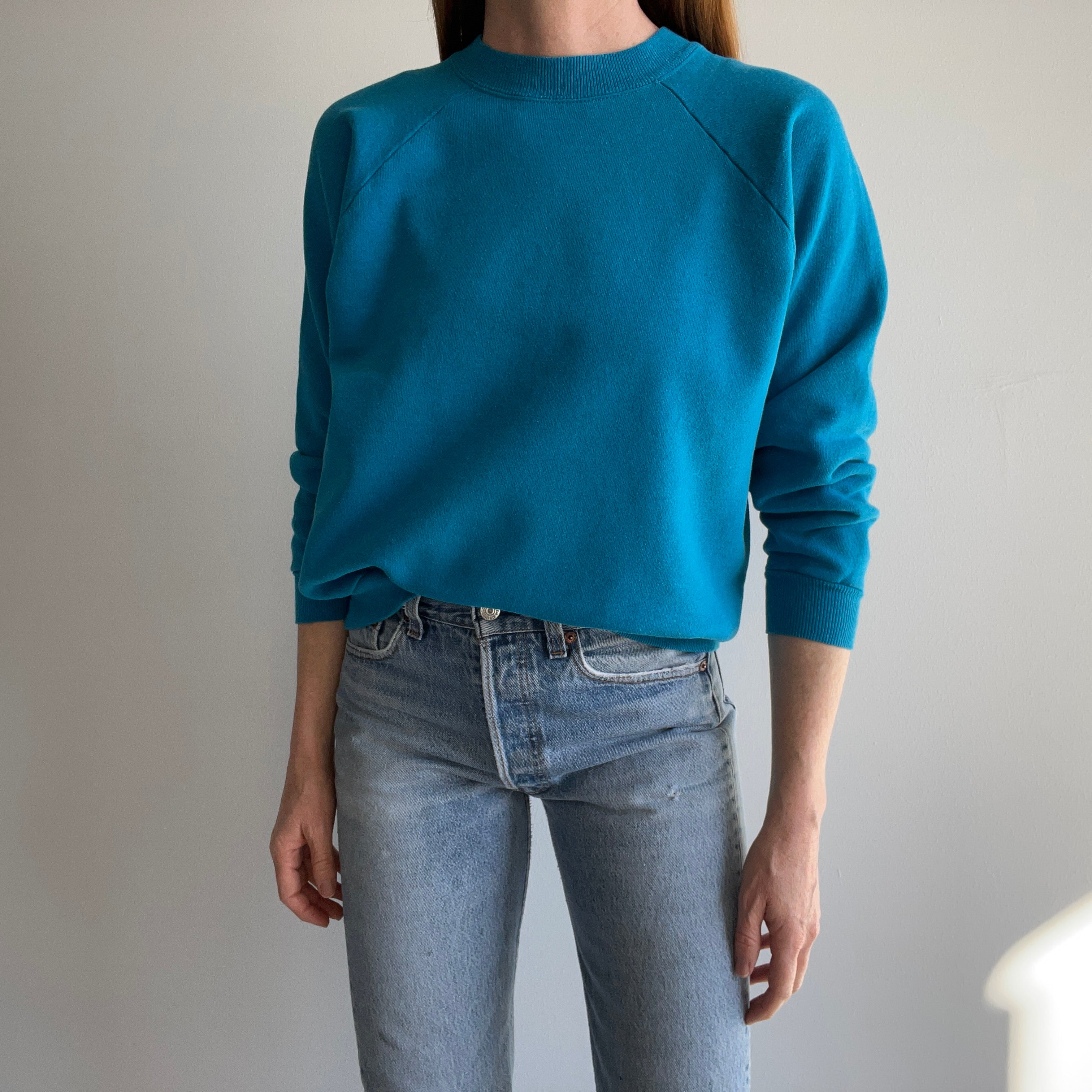 1980s Blank Turquoise Hanes Her Way Sweatshirt