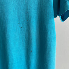 1980s Perfectly Tattered, Torn, Stained and Worn Turquoise FOTL T-Shirt