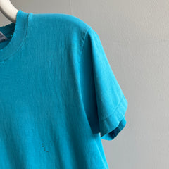 1980s Perfectly Tattered, Torn, Stained and Worn Turquoise FOTL T-Shirt