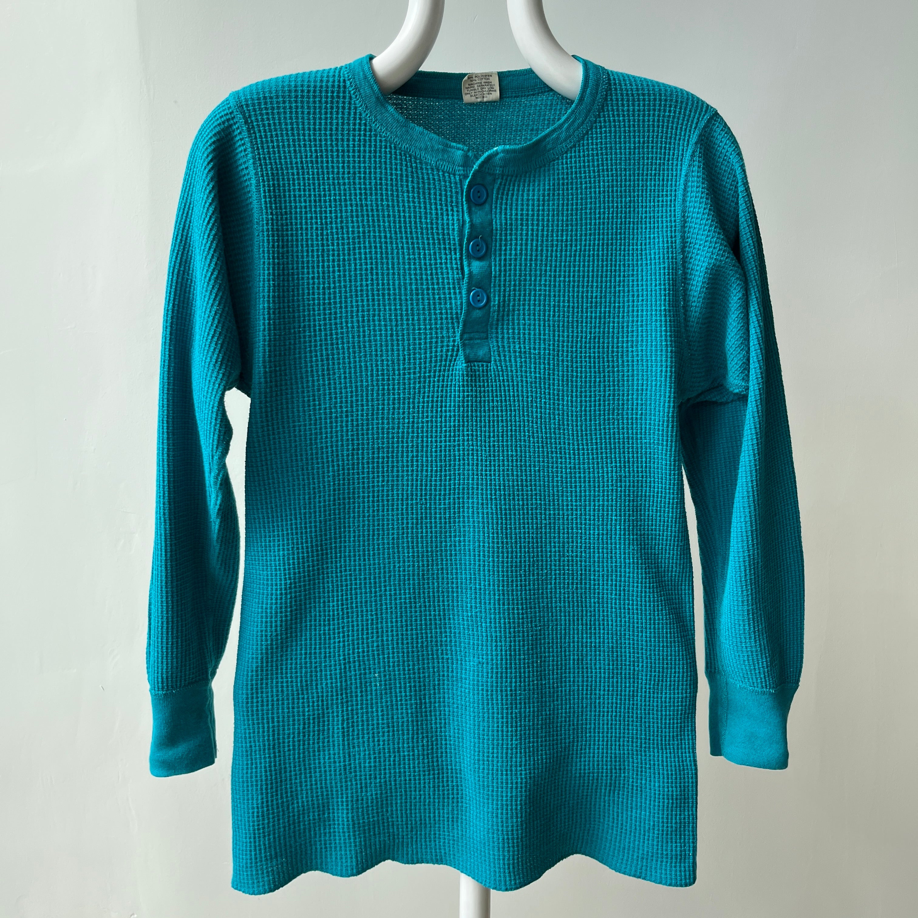 1970/80s Turquoise Henley Long Sleeve Thermal - Swoon