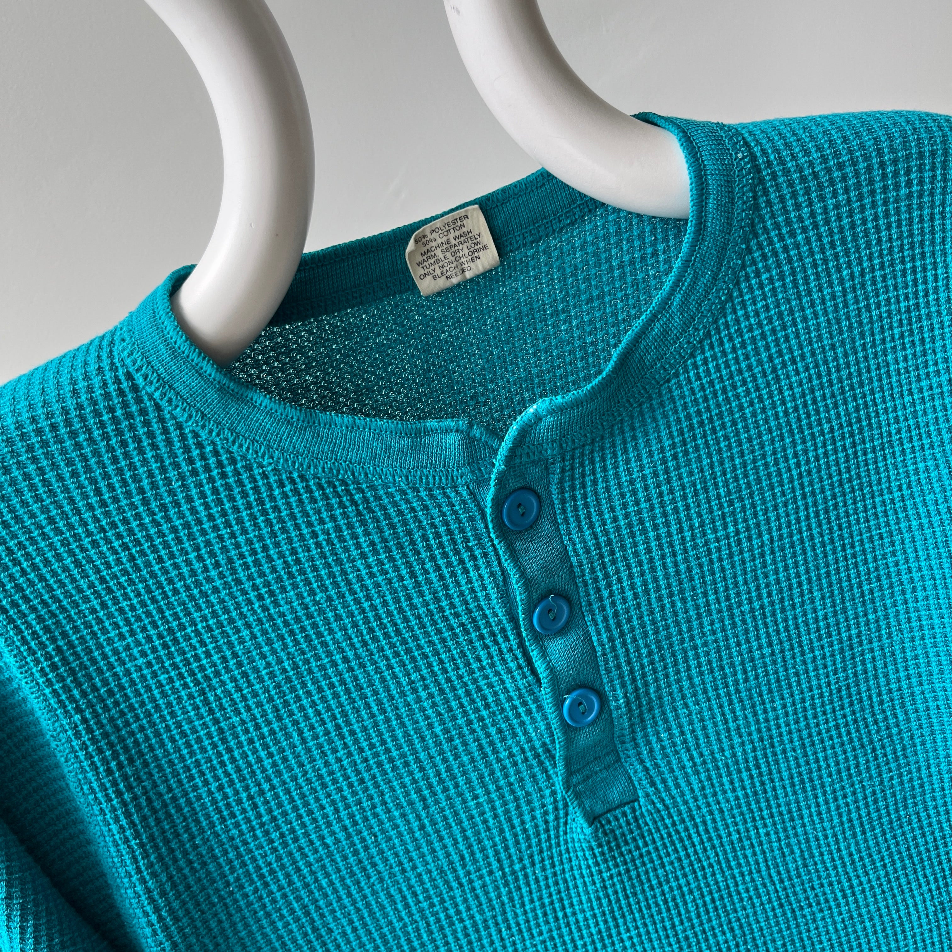 1970/80s Turquoise Henley Long Sleeve Thermal - Swoon