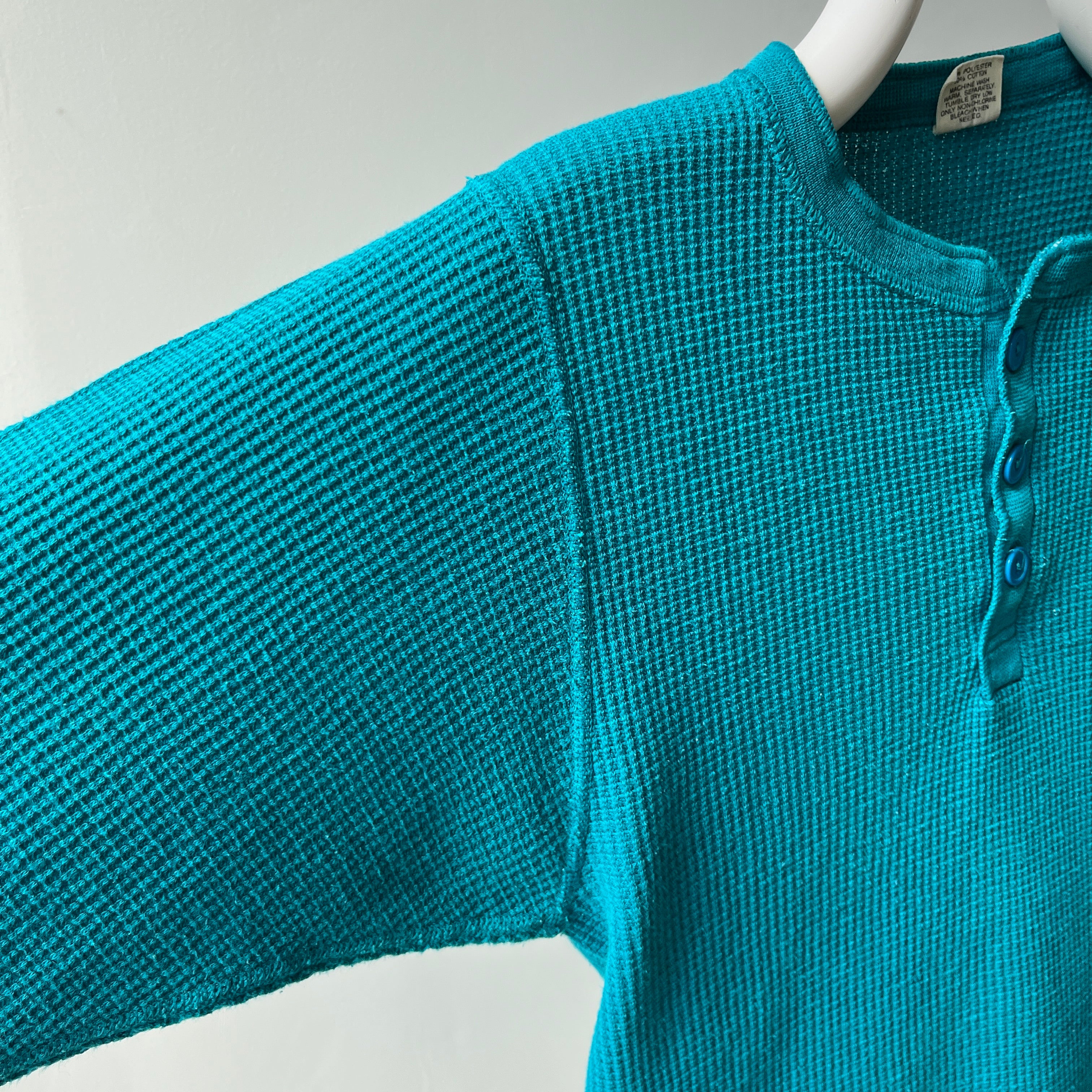 1970/80s Turquoise Henley Long Sleeve Thermal - Swoon