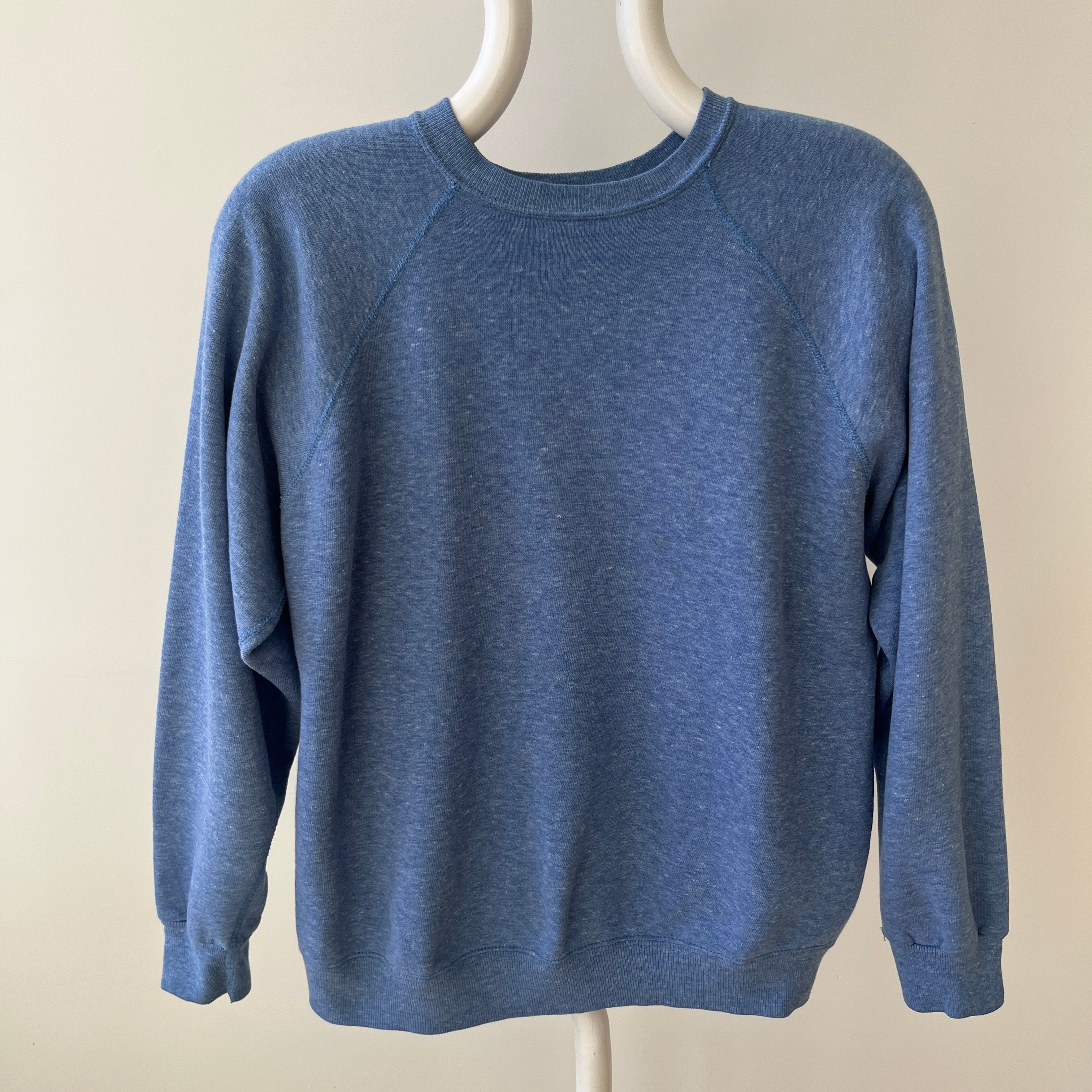 1970/80s Heather Blue Lovely Blank Raglan Sweatshirt - Please Don't Make Me Keep This