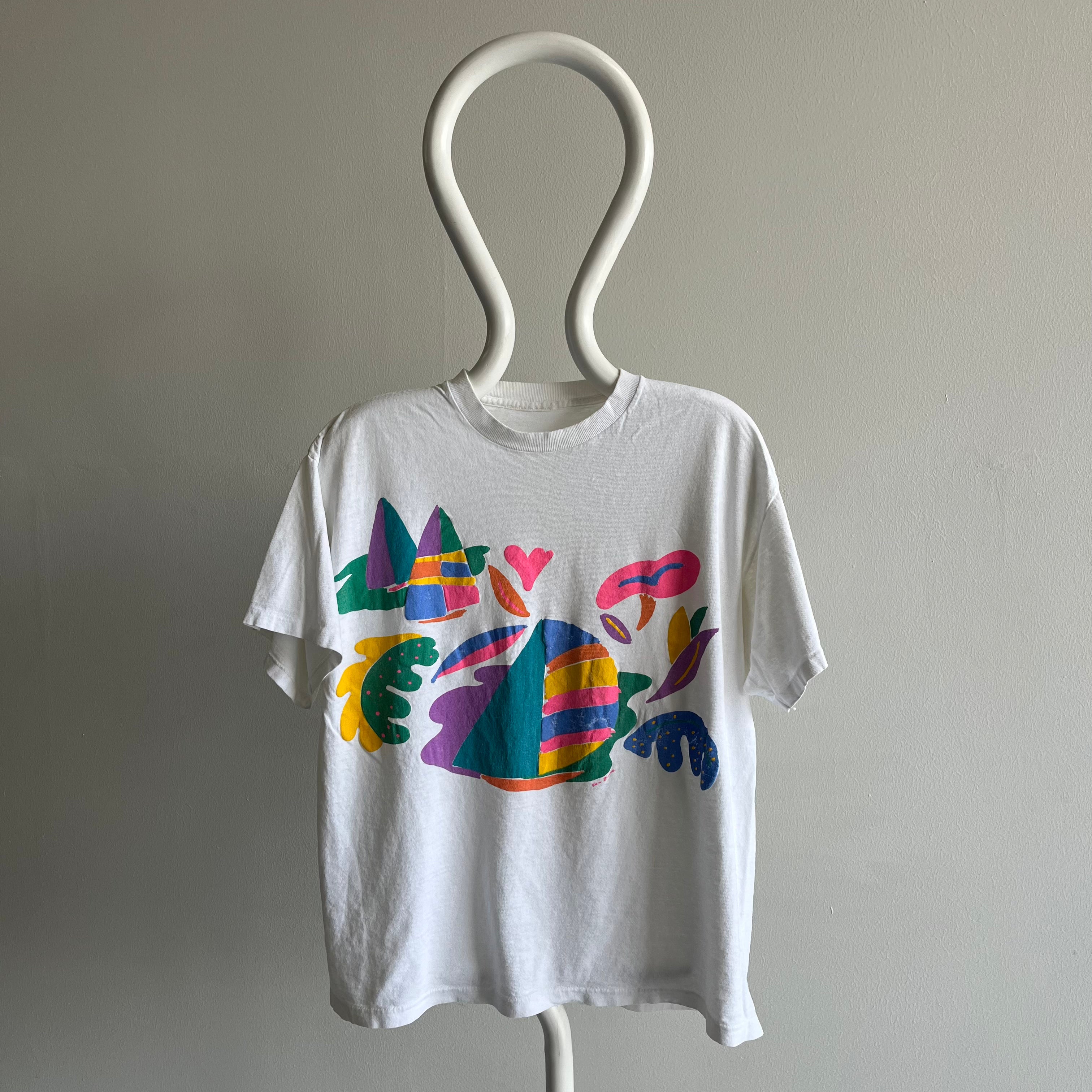 1980s Random Graphic Slouchy Cotton Knit T-Shirt