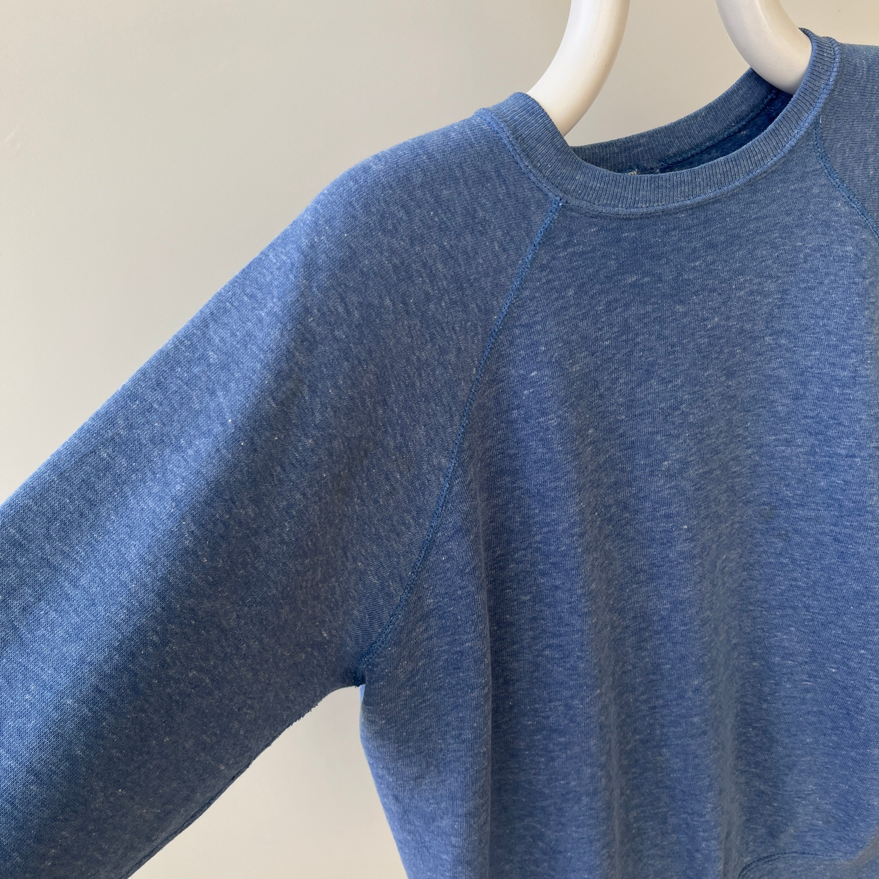 1970/80s Heather Blue Lovely Blank Raglan Sweatshirt - Please Don't Make Me Keep This