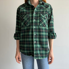1990s Heavyweight Cowboy Snap Front Forest Green Flannel