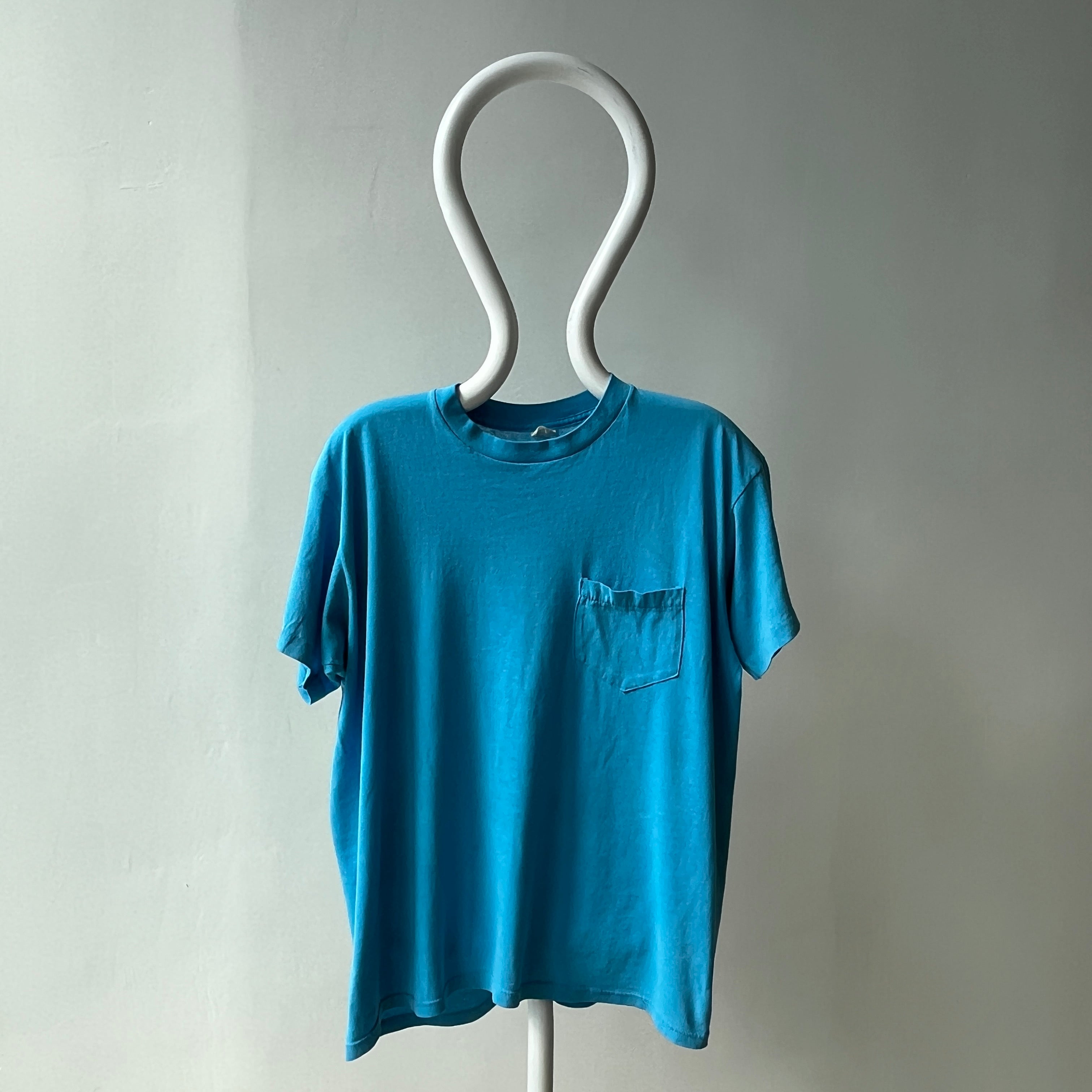 1980s Triangle Pocket Dream Boat Turquoise (Faded) T-Shirt