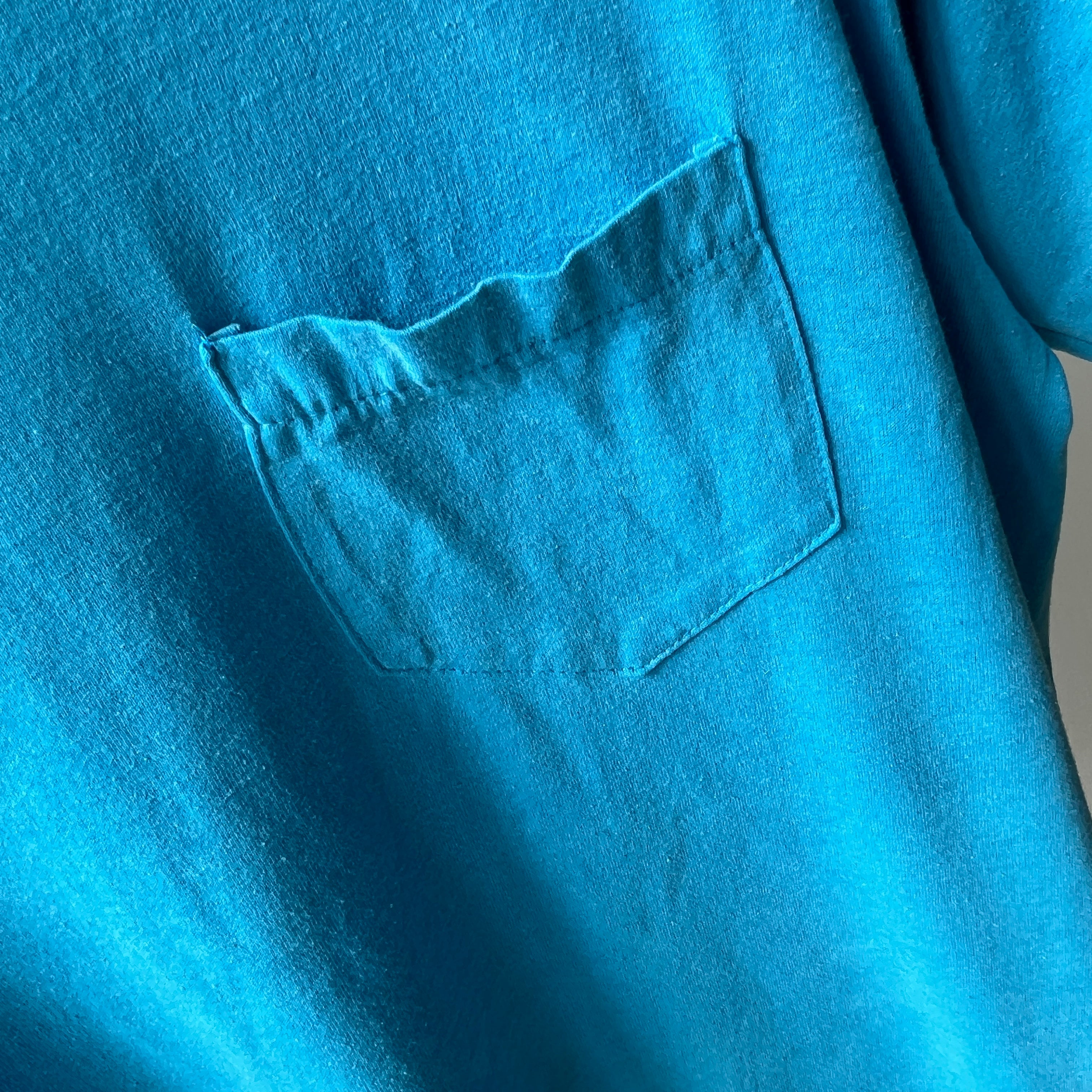 1980s Triangle Pocket Dream Boat Turquoise (Faded) T-Shirt