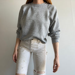 1980s Blank Gray Sweatshirt with Bleach Staining - Swooooon