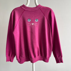 1980s DIY Needlepoint Cat Face On A Tailored Sweatshirt with Mending - Oh My