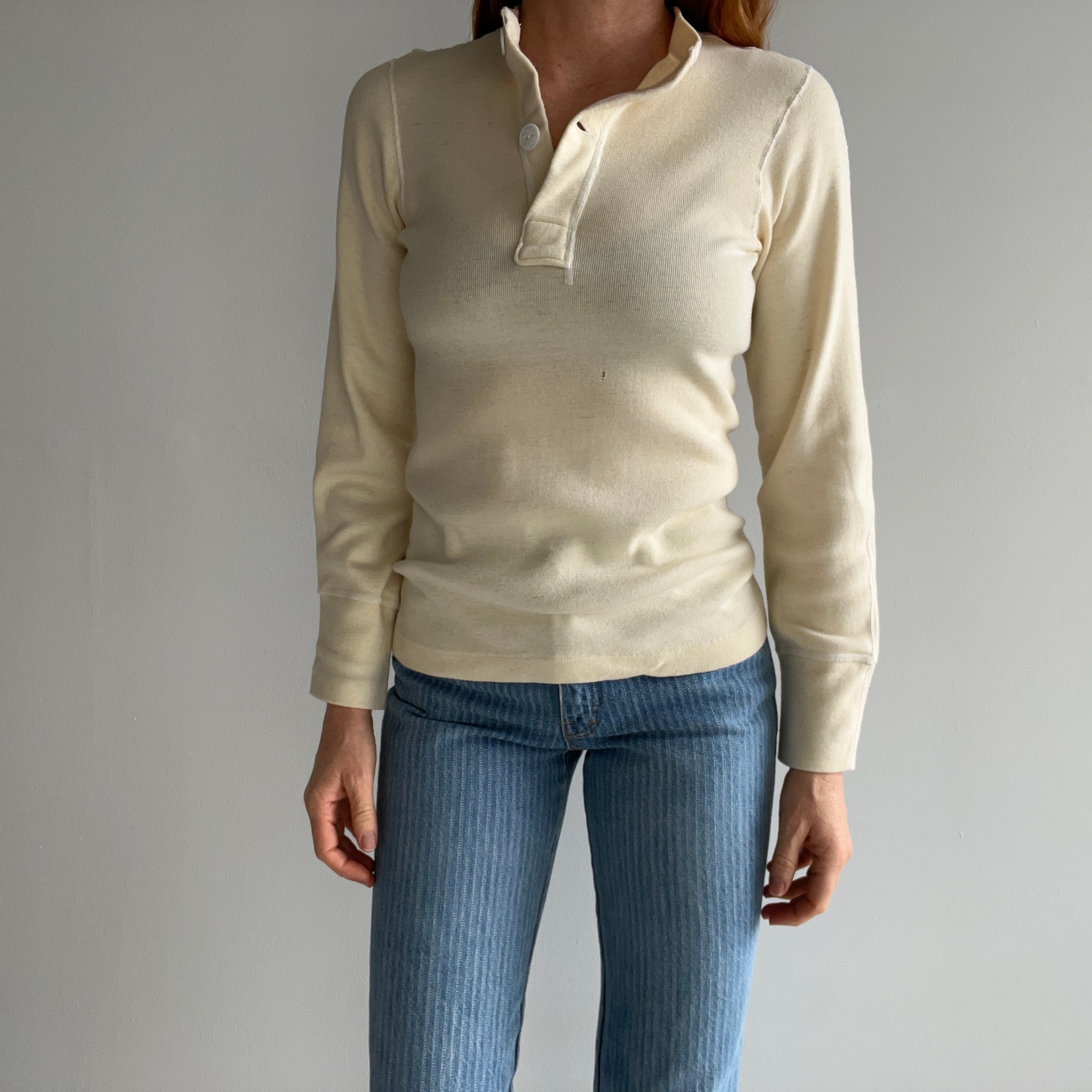 1980s Army Issued Ivory Henley Long Sleeve