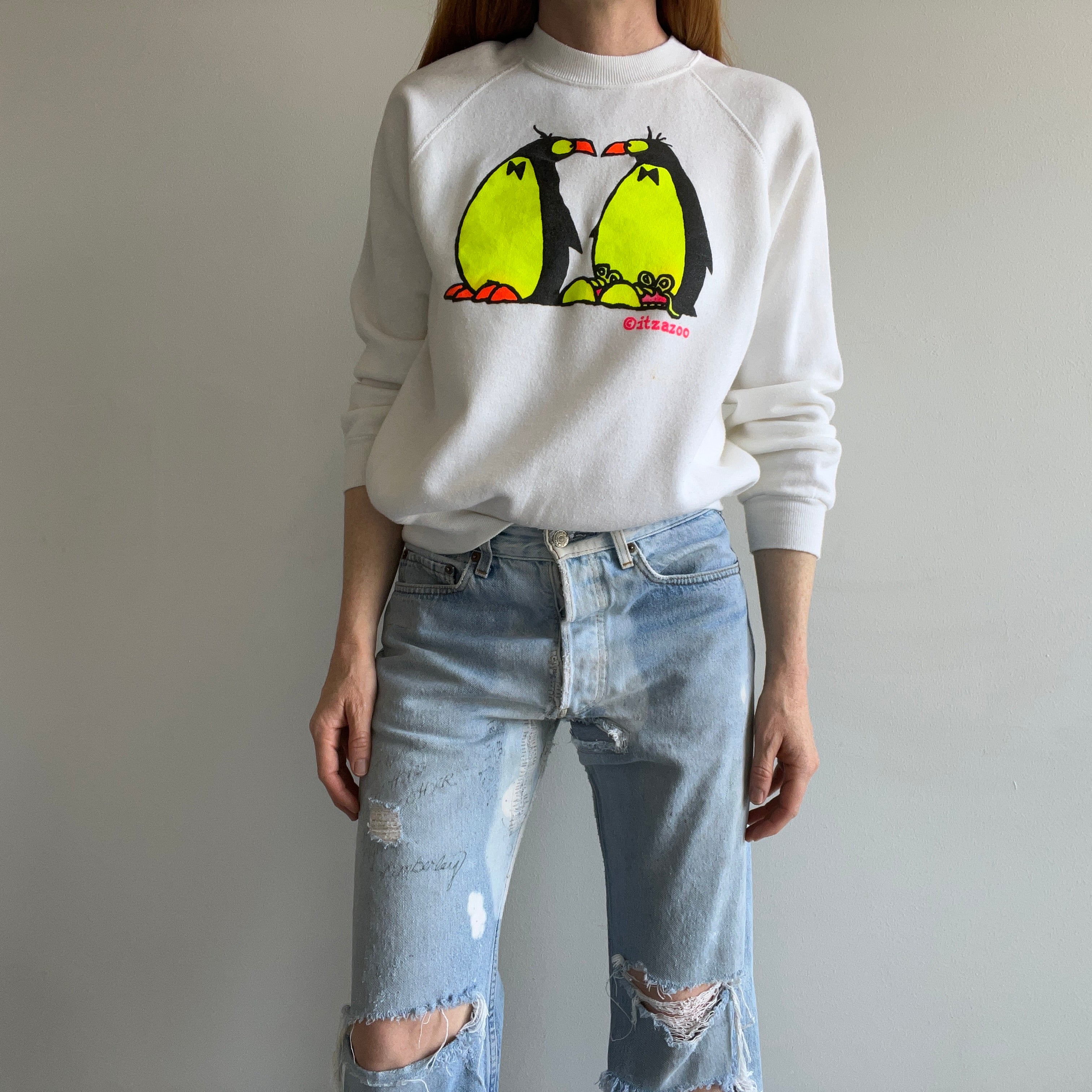1980s Neon Penguins Sweatshirt