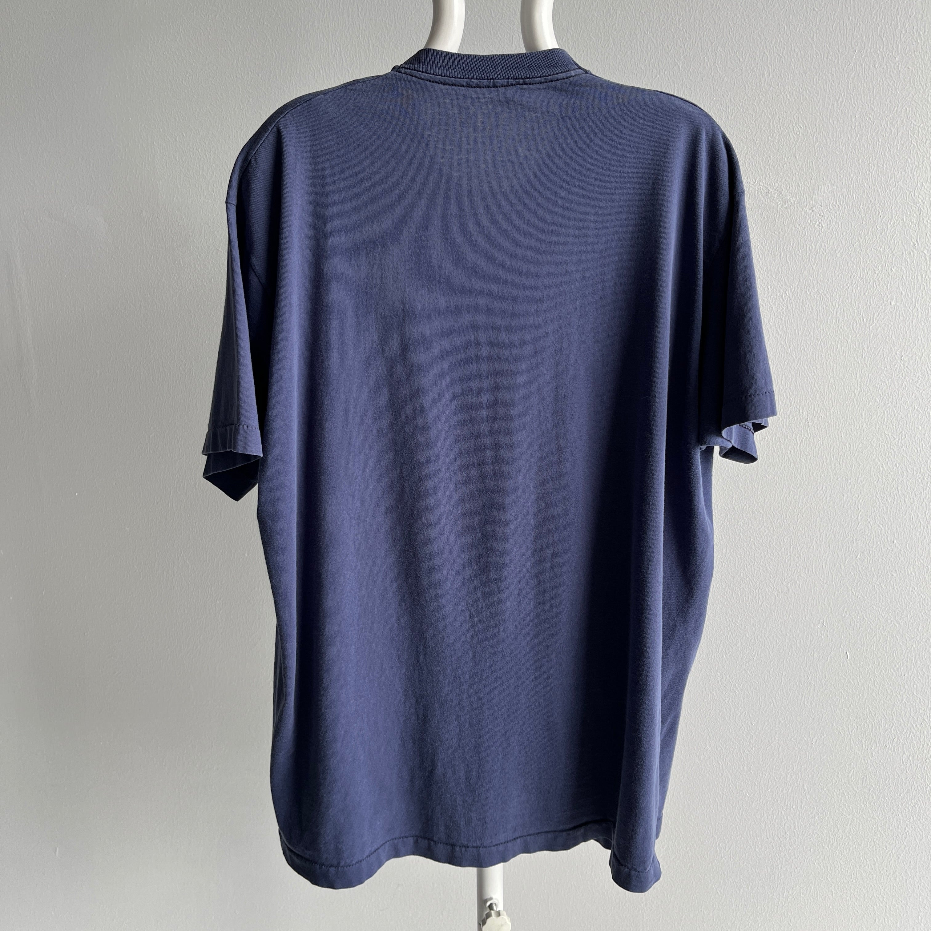 1980s Perfectly Faded and Worn Navy Cotton Selvedge Pocket T-Shirt