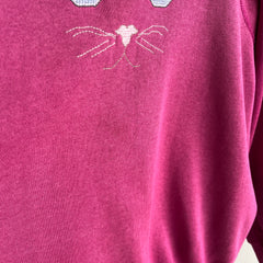 1980s DIY Needlepoint Cat Face On A Tailored Sweatshirt with Mending - Oh My