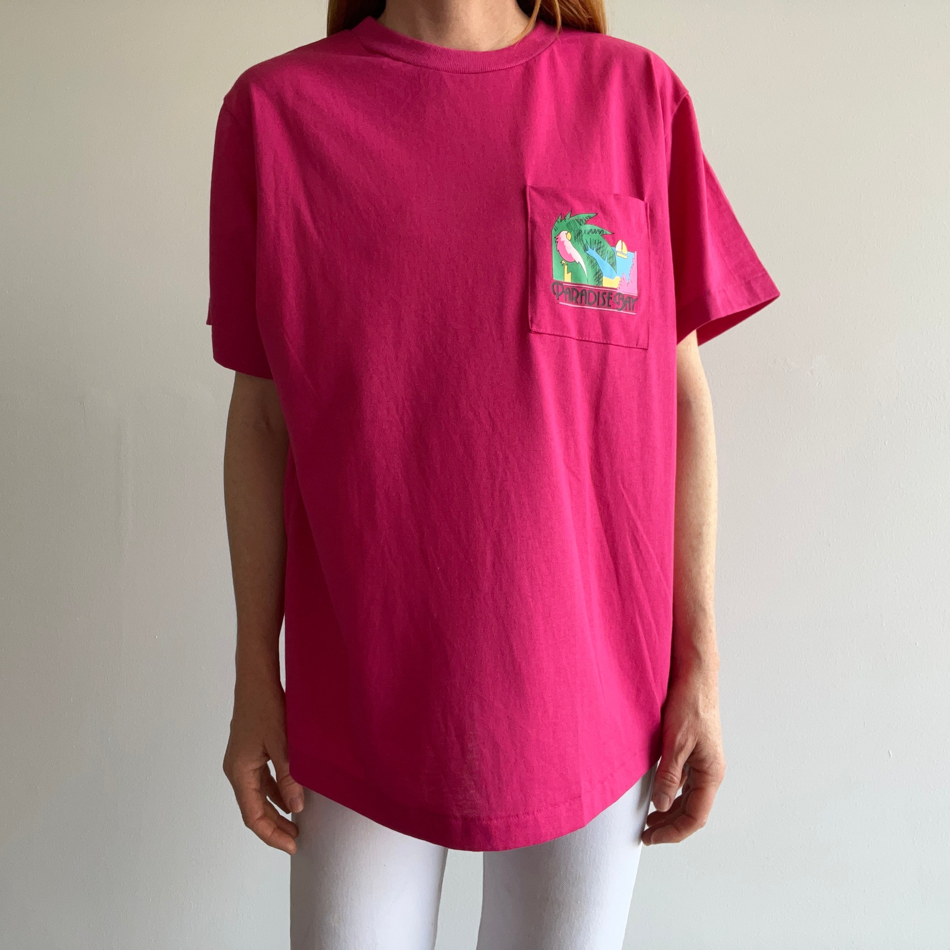 1980s Paradise Bay Hot Pink Pocket T-Shirt