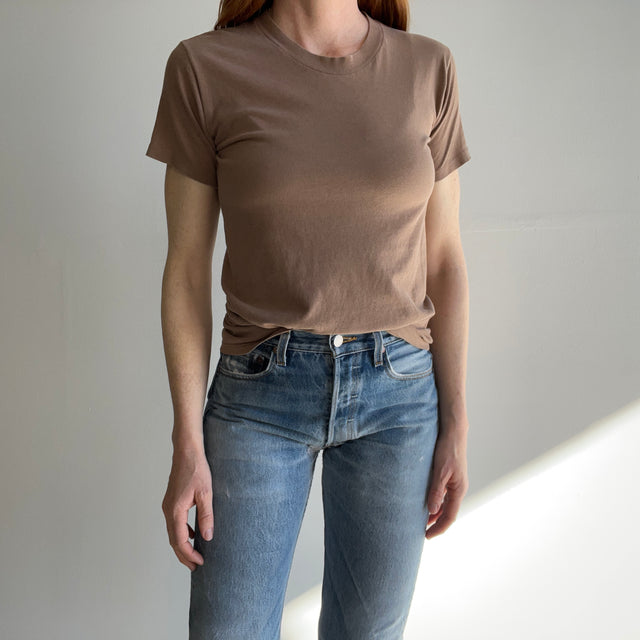 1980s Luxuriously Soft Russet Potato Brown Army T-Shirt