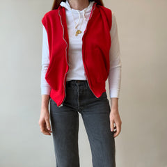 1980s Barely/Never Worn Lipstick Red Zip Up Sweatshirt Vest