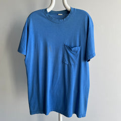 1980s Soft As A Baby's Blanket Sky Blue WOrn OUt Selvedge POcket T-SHirt
