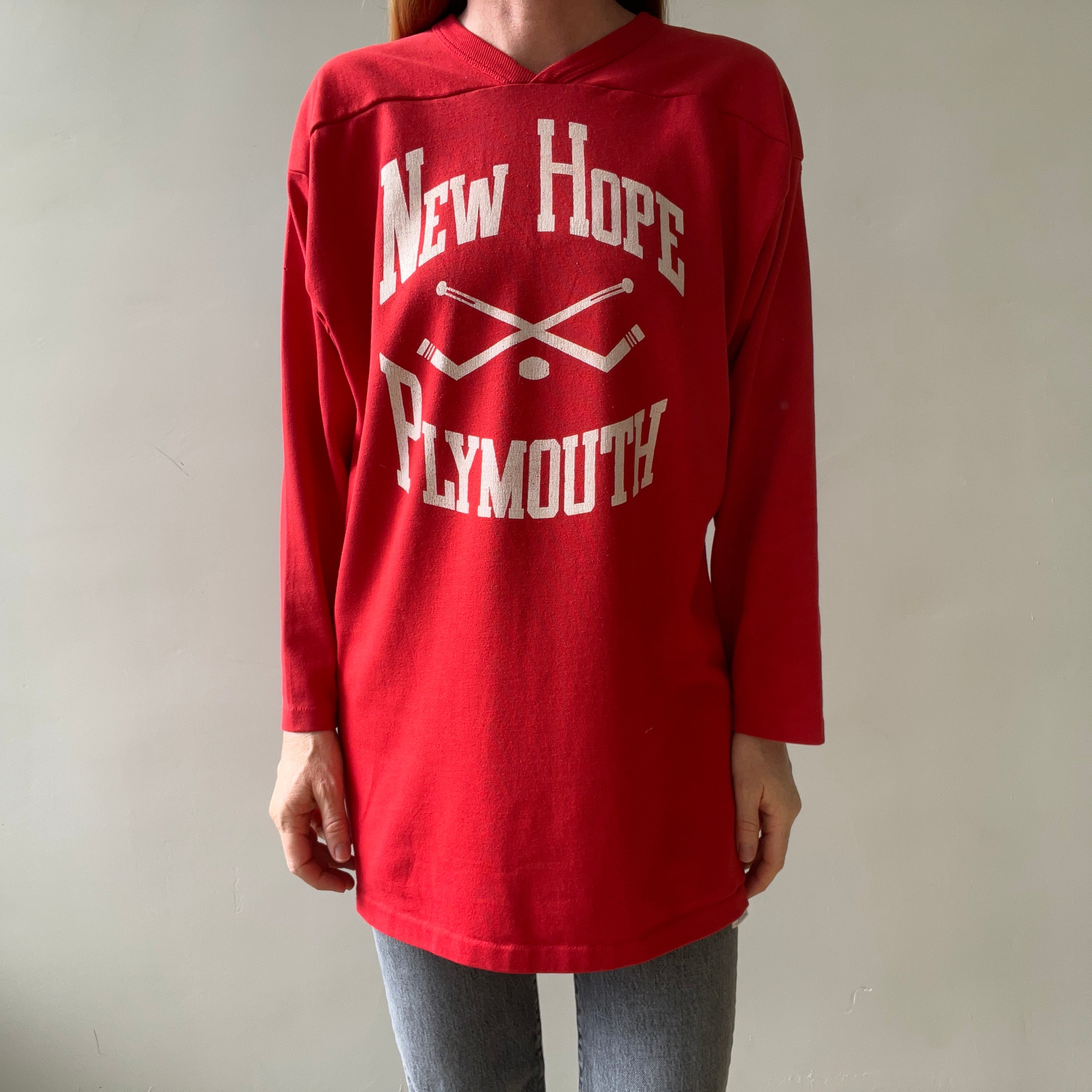 1980s New Hope Plymouth Long Sleeve Hockey T Shirt !!!!!!