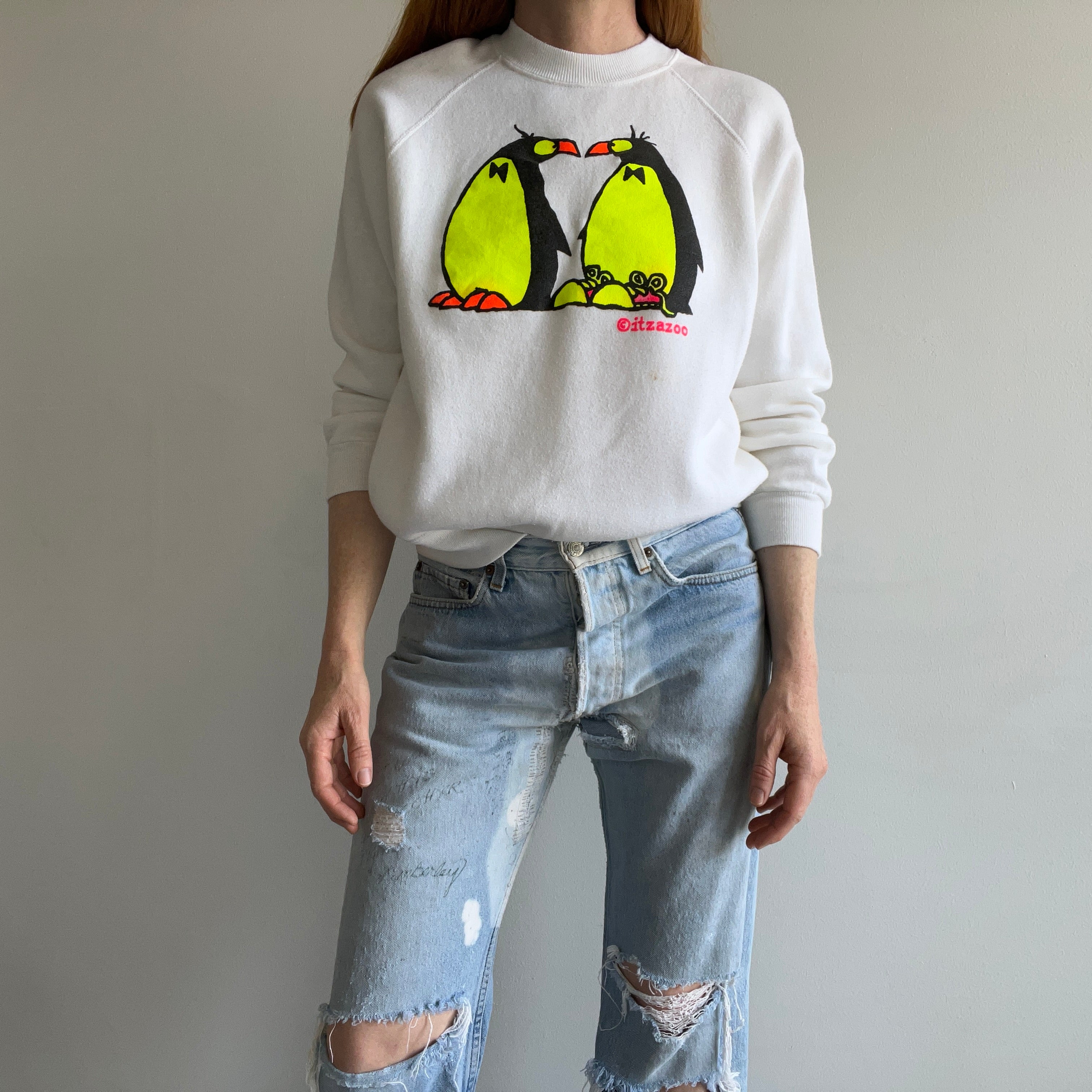 1980s Neon Penguins Sweatshirt