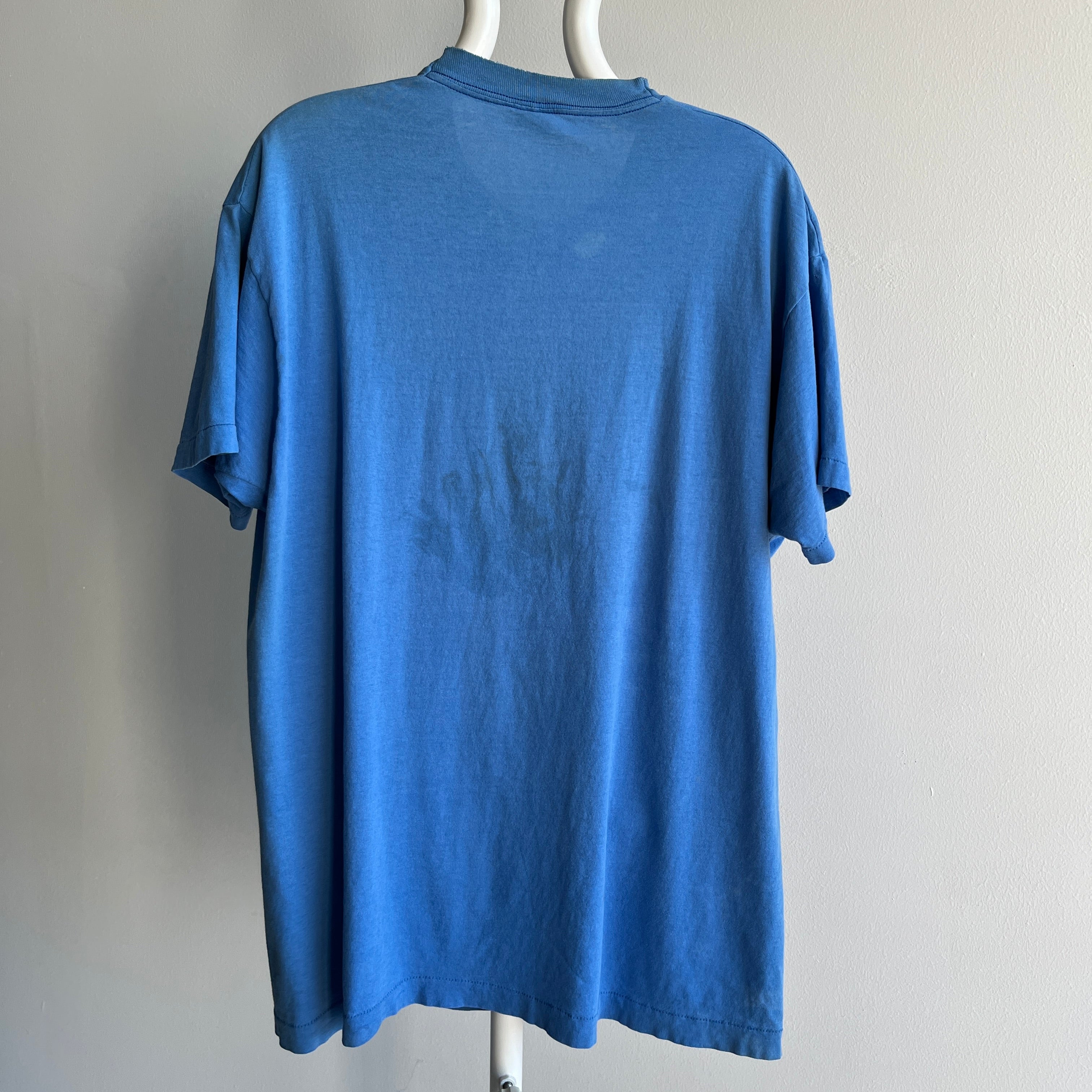 1980s Soft As A Baby's Blanket Sky Blue WOrn OUt Selvedge POcket T-SHirt
