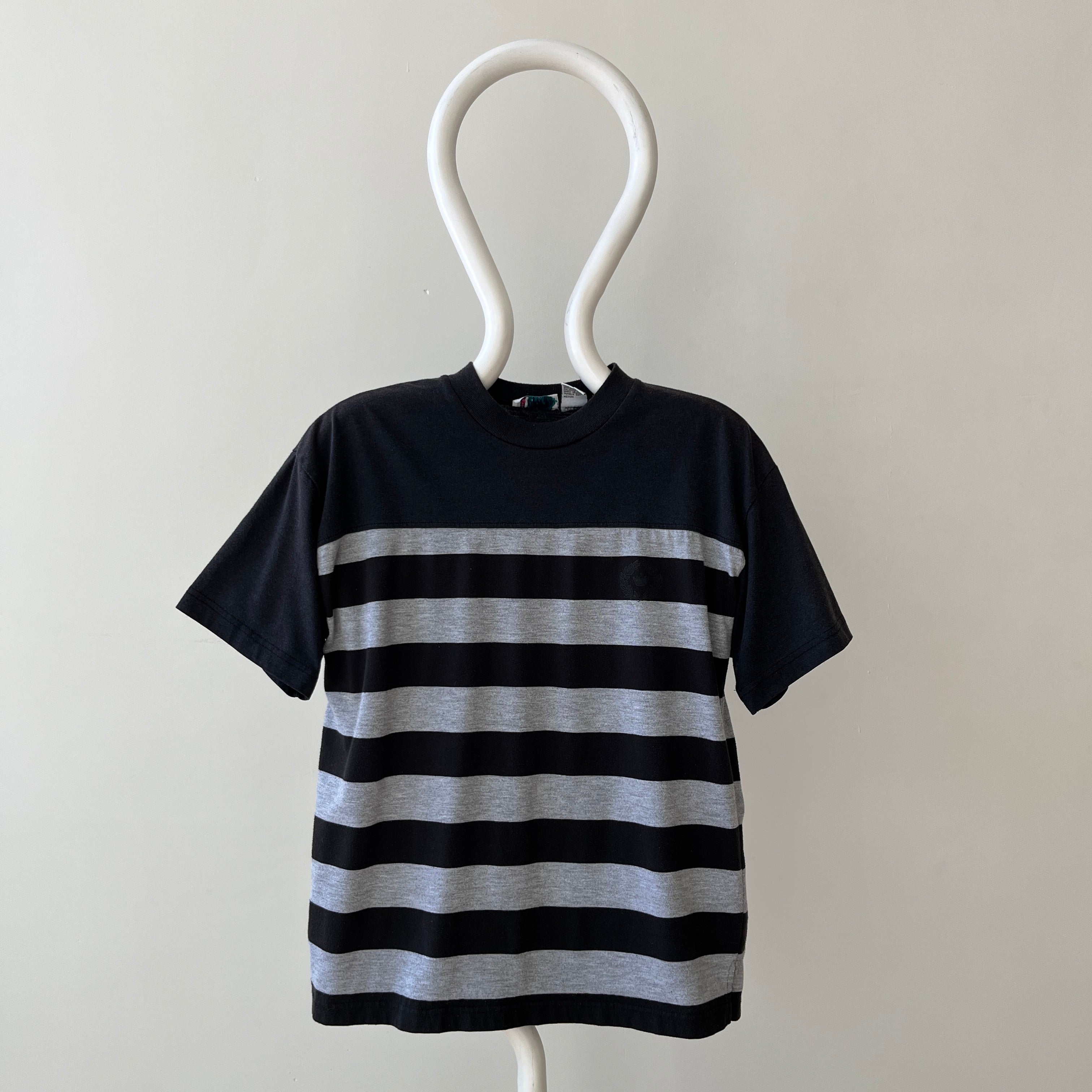 1980s Black and Grey Striped T Shirt