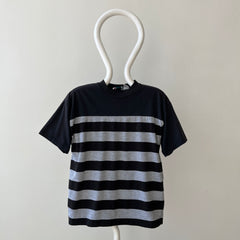 1980s Black and Grey Striped T Shirt