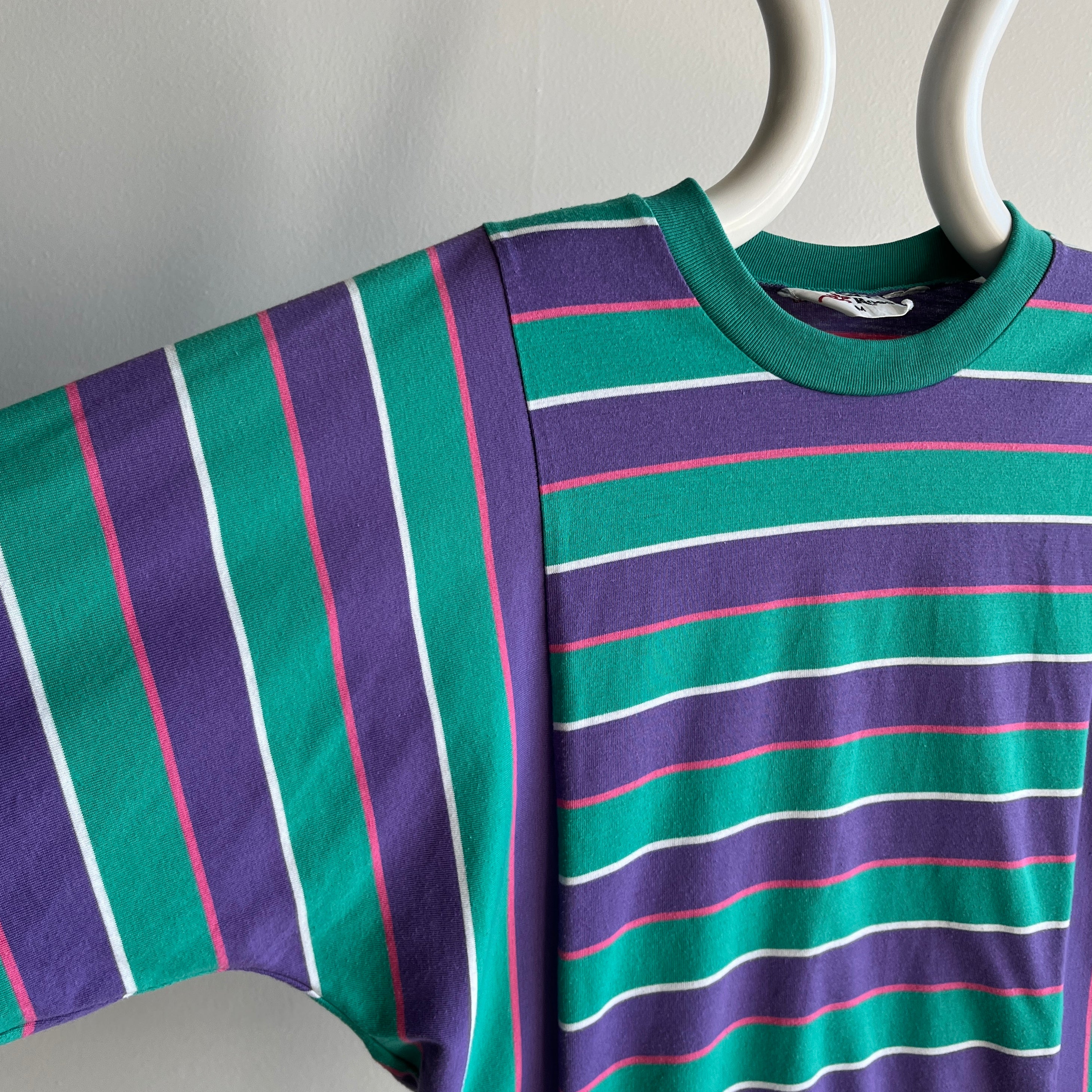 1980s Adrianne Rose Dolman Shorter Long Sleeve Striped Delight!