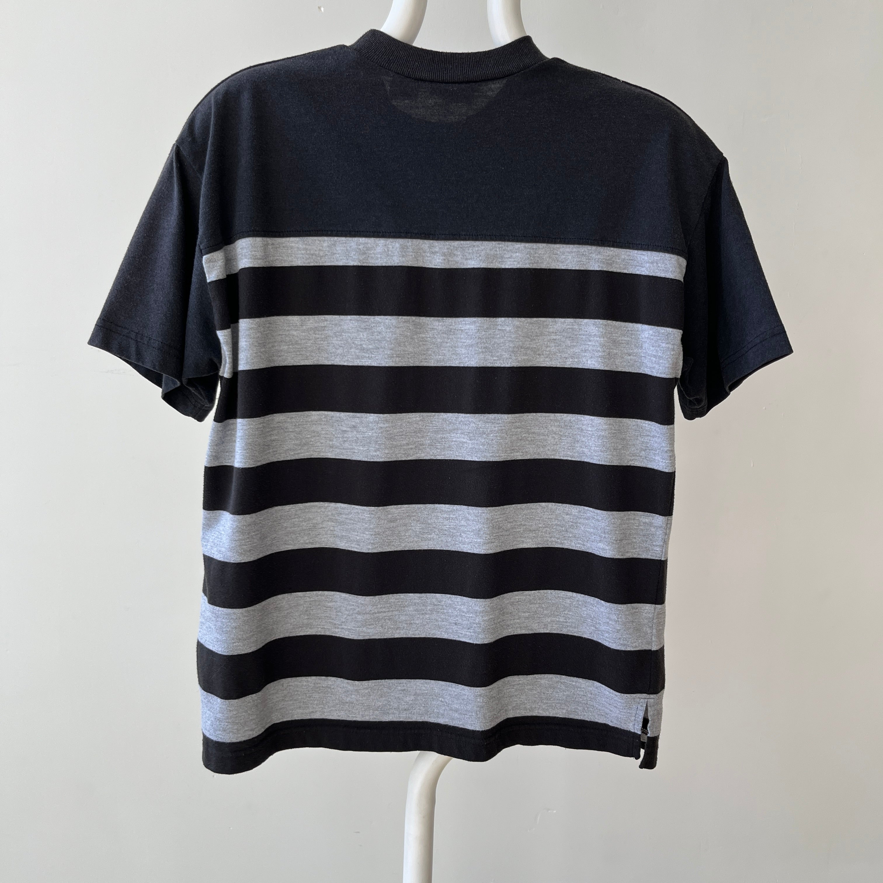 1980s Black and Grey Striped T Shirt