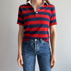 1970s Red, White and Blue Striped Worn Out and Destroyed Polo Shirt
