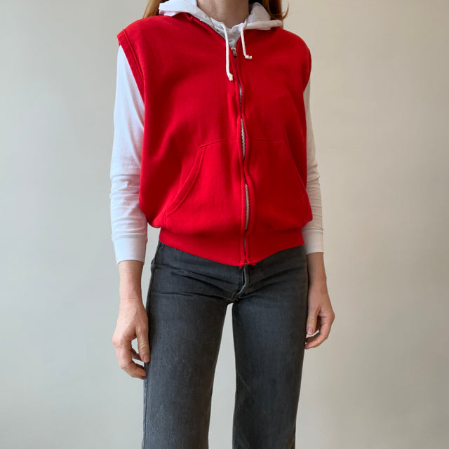 1980s Barely/Never Worn Lipstick Red Zip Up Sweatshirt Vest