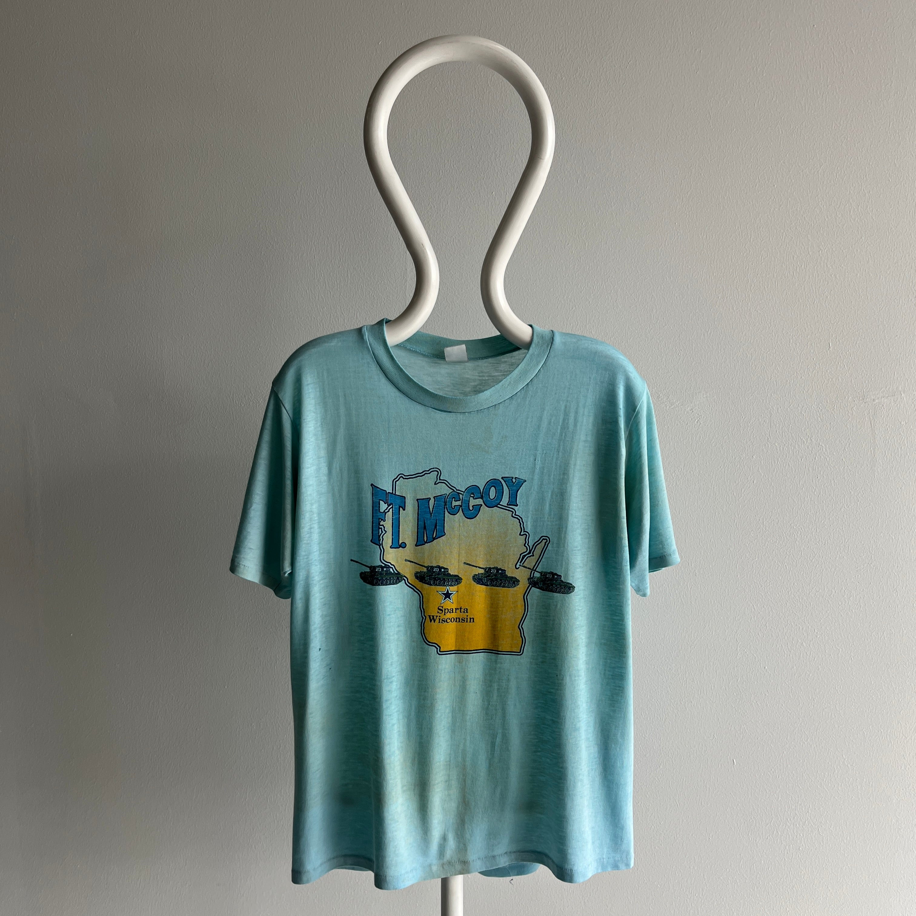 1970s Ft. McCoy Sparta Wisconsin Tissue Paper Thin Super Stained T-Shirt