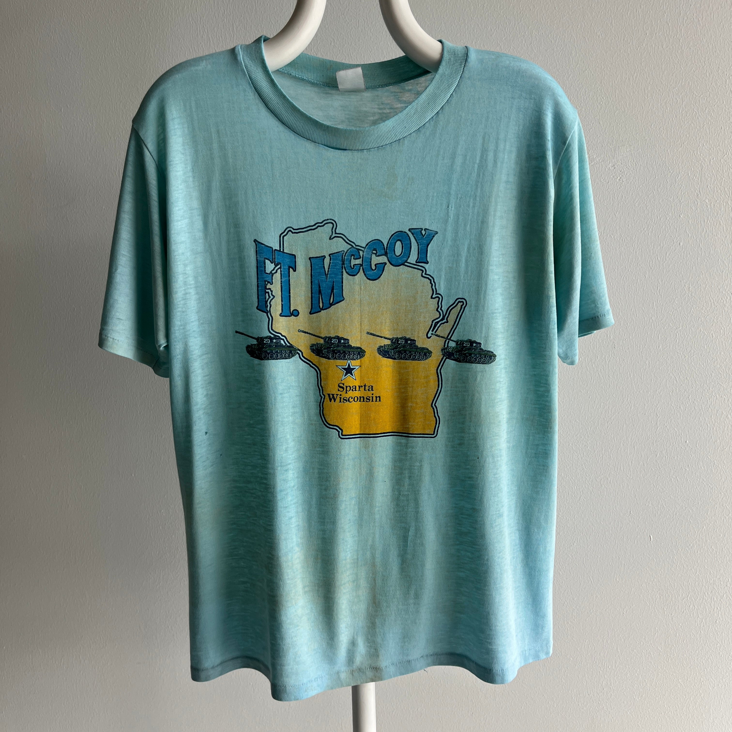 1970s Ft. McCoy Sparta Wisconsin Tissue Paper Thin Super Stained T-Shirt