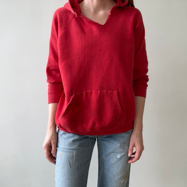 1970s Thrashed Red Raglan Hoodie