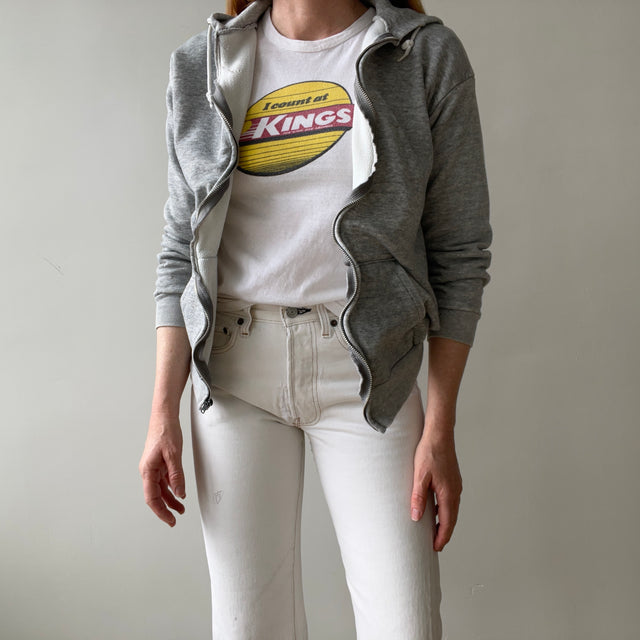 1970s Insulated Blank Gray Zip Up Hoodie - Perfectly Beat Up