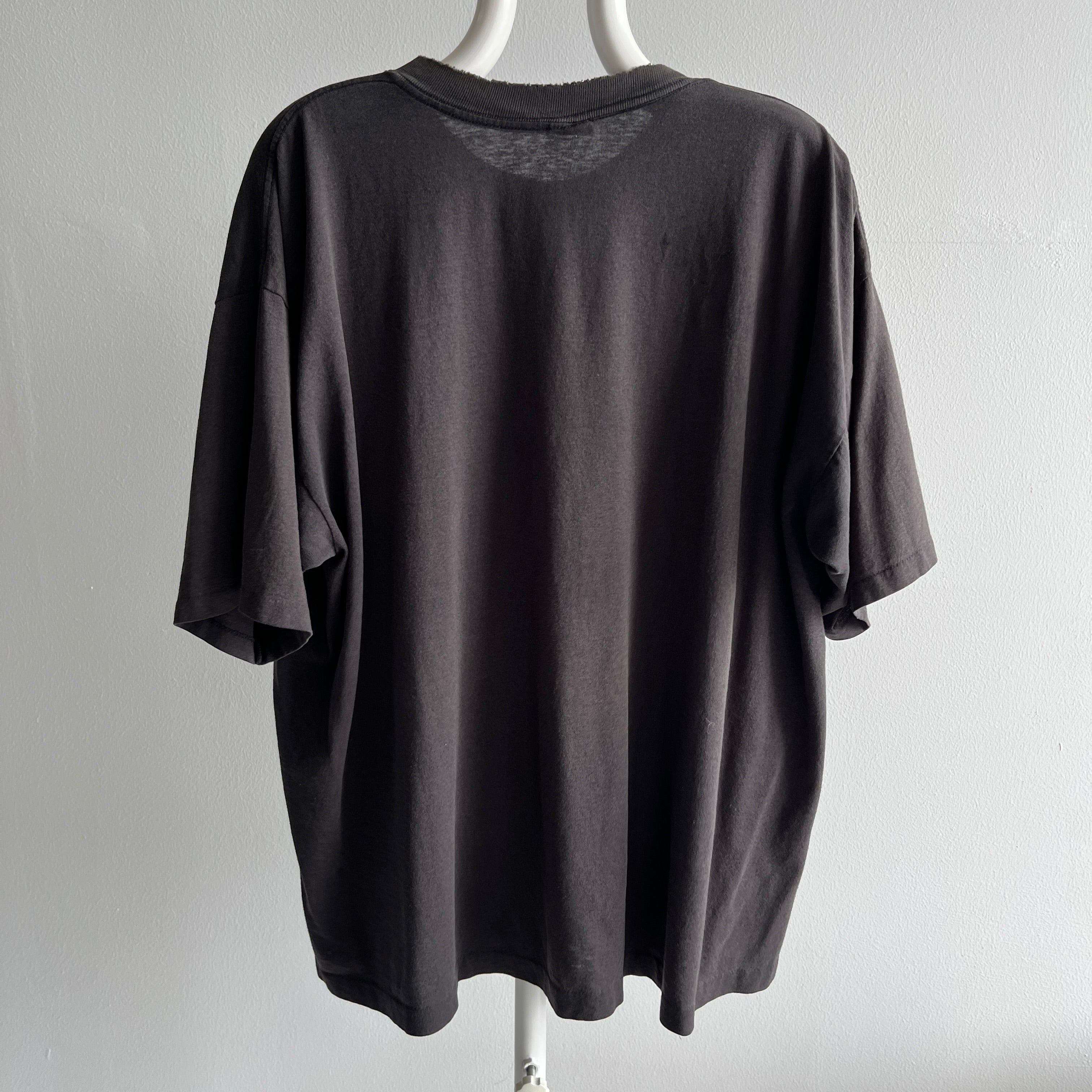 1980/90s Tattered Torn and Worn Larger Faded Blank Black T-Shirt