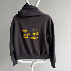 1980s Hitch N Squares Black Beat Up Super Soft Zip Up Hoodie - Great Graphic