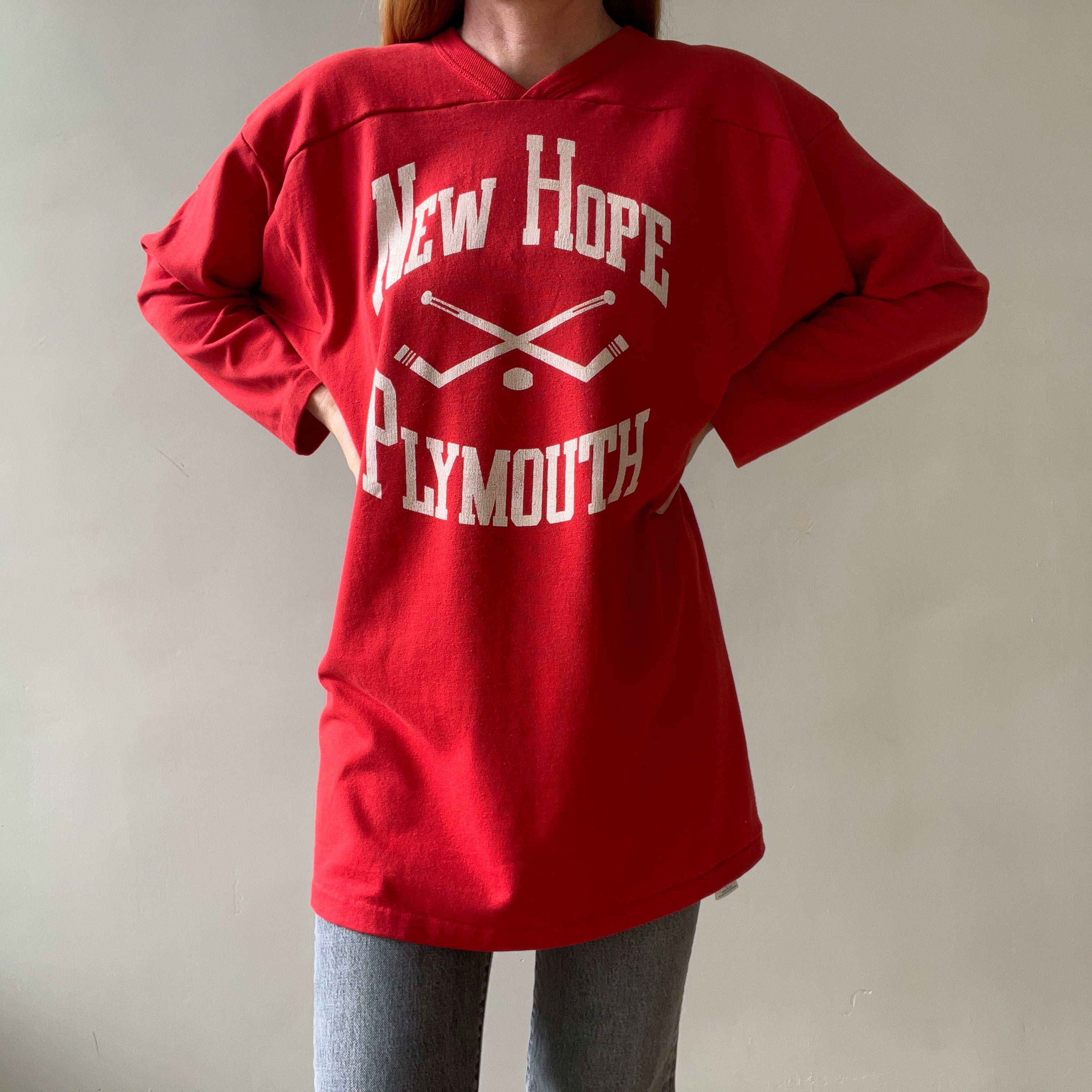 1980s New Hope Plymouth Long Sleeve Hockey T Shirt !!!!!!