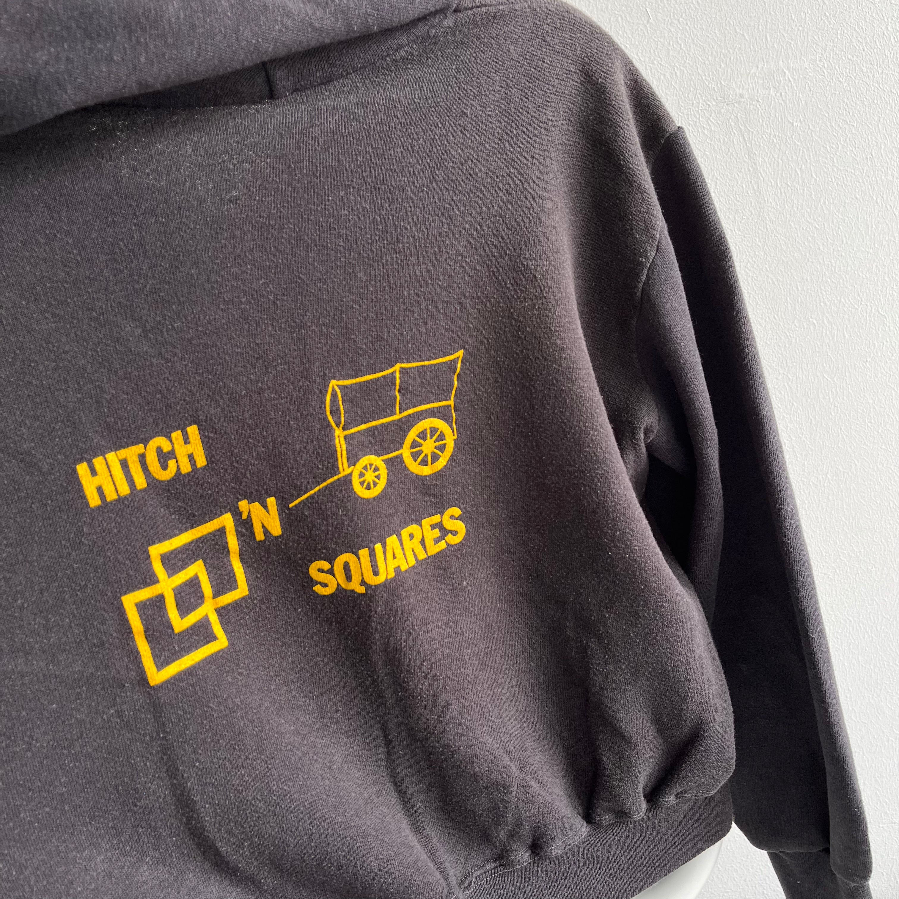 1980s Hitch N Squares Black Beat Up Super Soft Zip Up Hoodie - Great Graphic