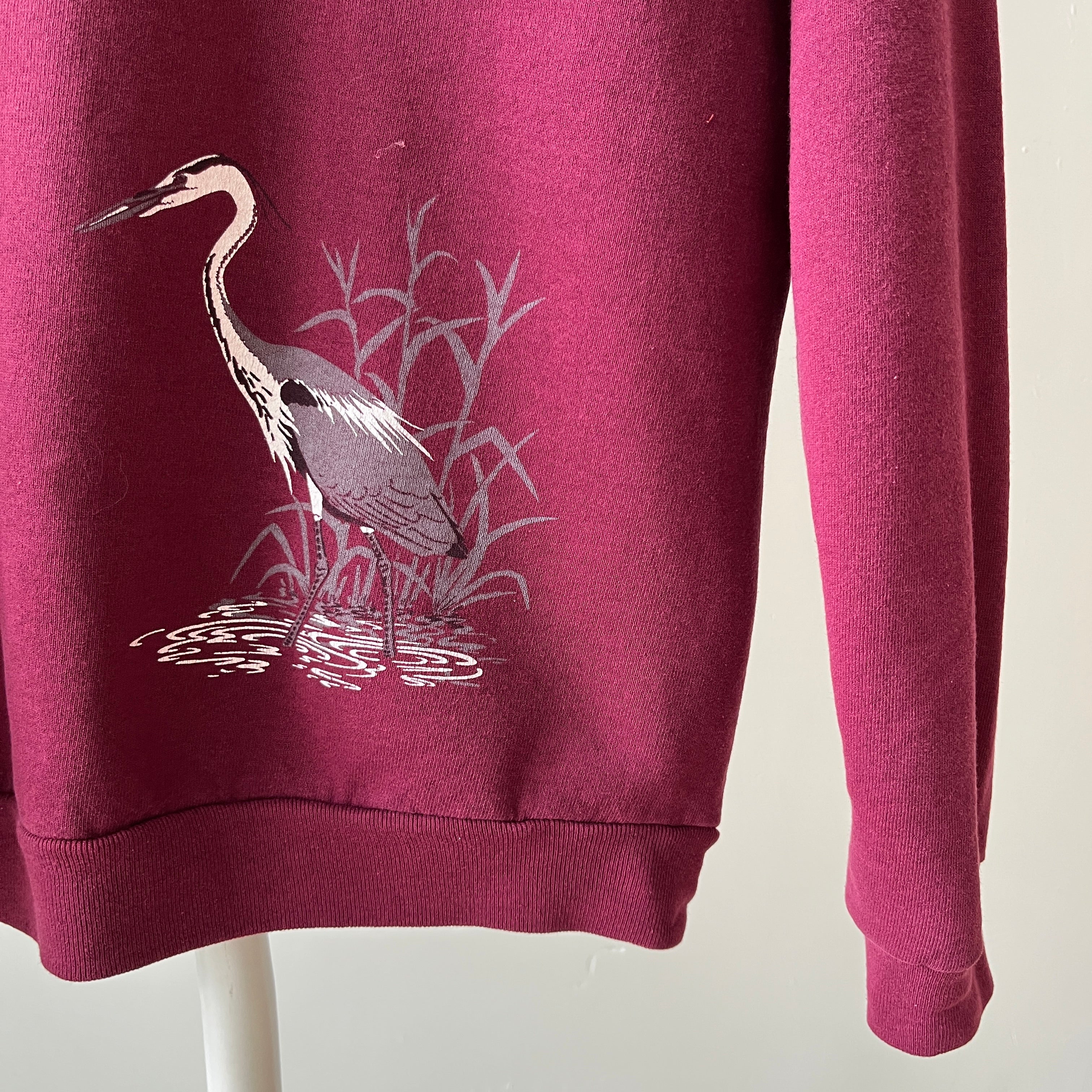 1980s Unique Egret  or Crane (?) Sweatshirt