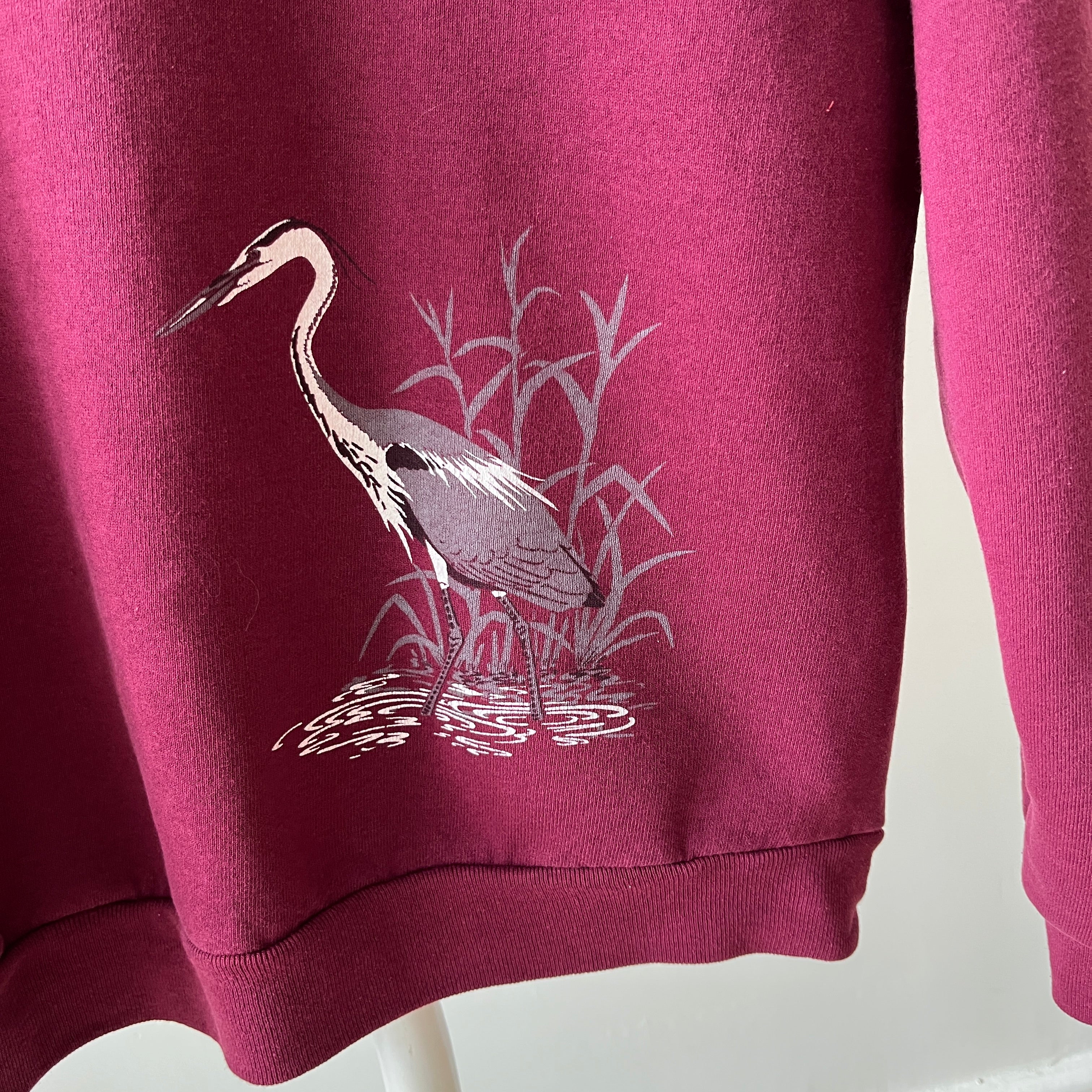 1980s Unique Egret  or Crane (?) Sweatshirt