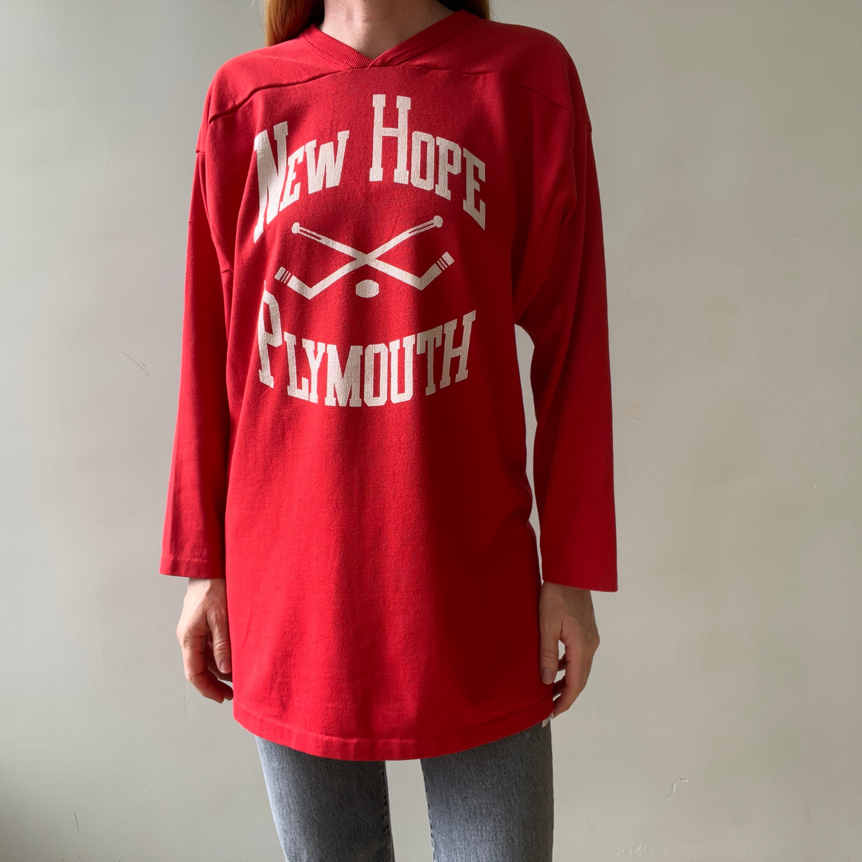 1980s New Hope Plymouth Long Sleeve Hockey T Shirt !!!!!!