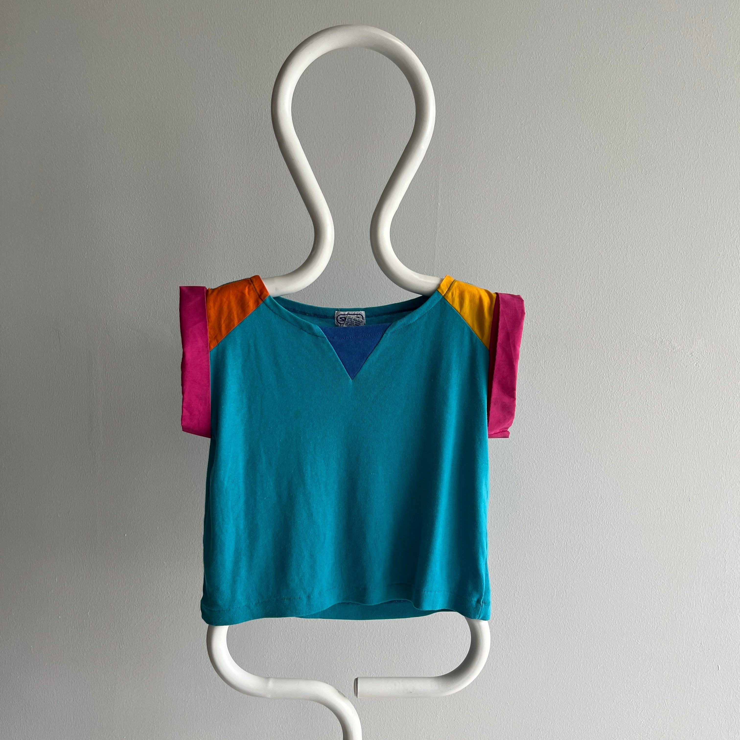 1980s Color Block Cap Sleeve Crop - WOWZA