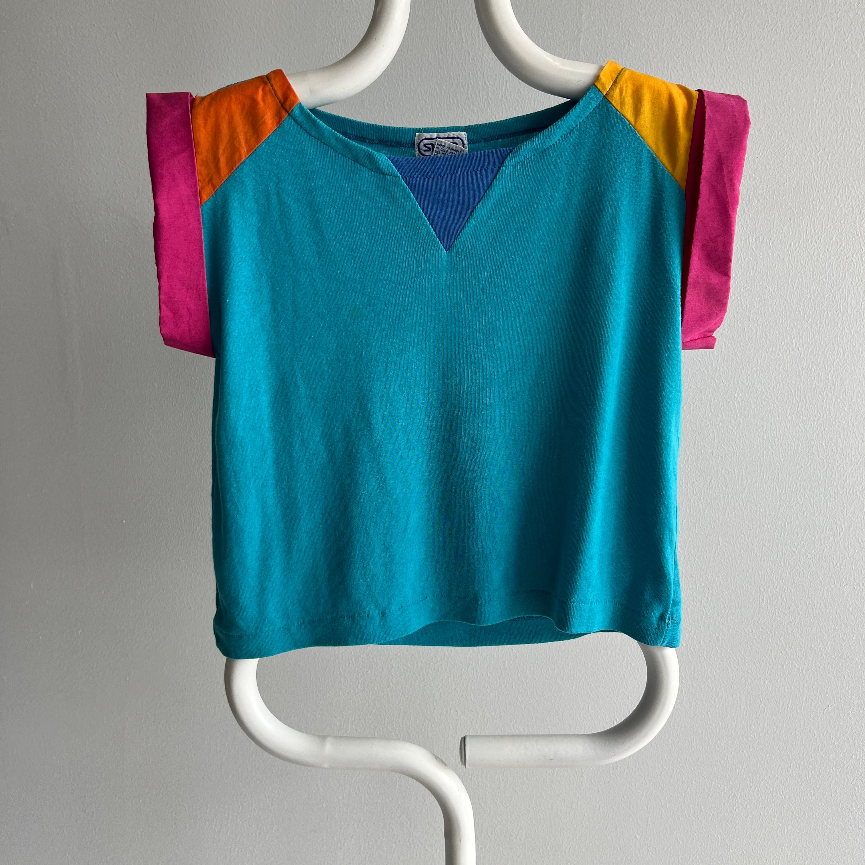 1980s Color Block Cap Sleeve Crop - WOWZA