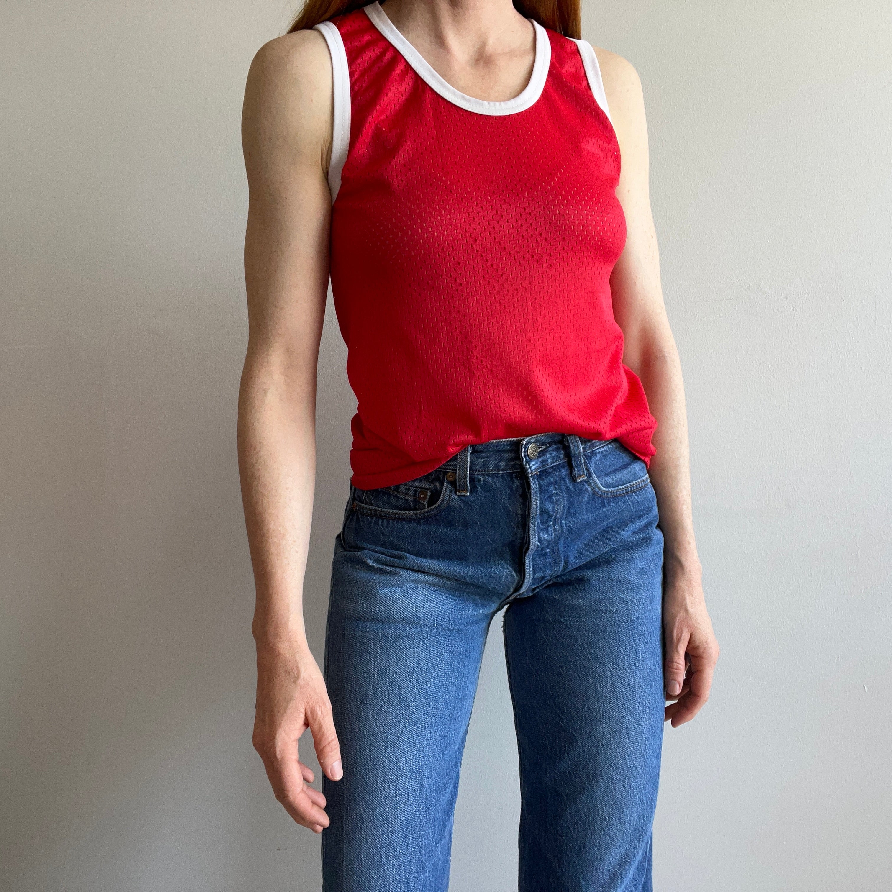 1970s Nylon Mesh Tank Top No. 12 on The Backside