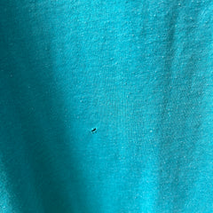 1980s Perfectly Worn Two Tone Blank Faded Turquoise and Black Single Stitch T-Shirt