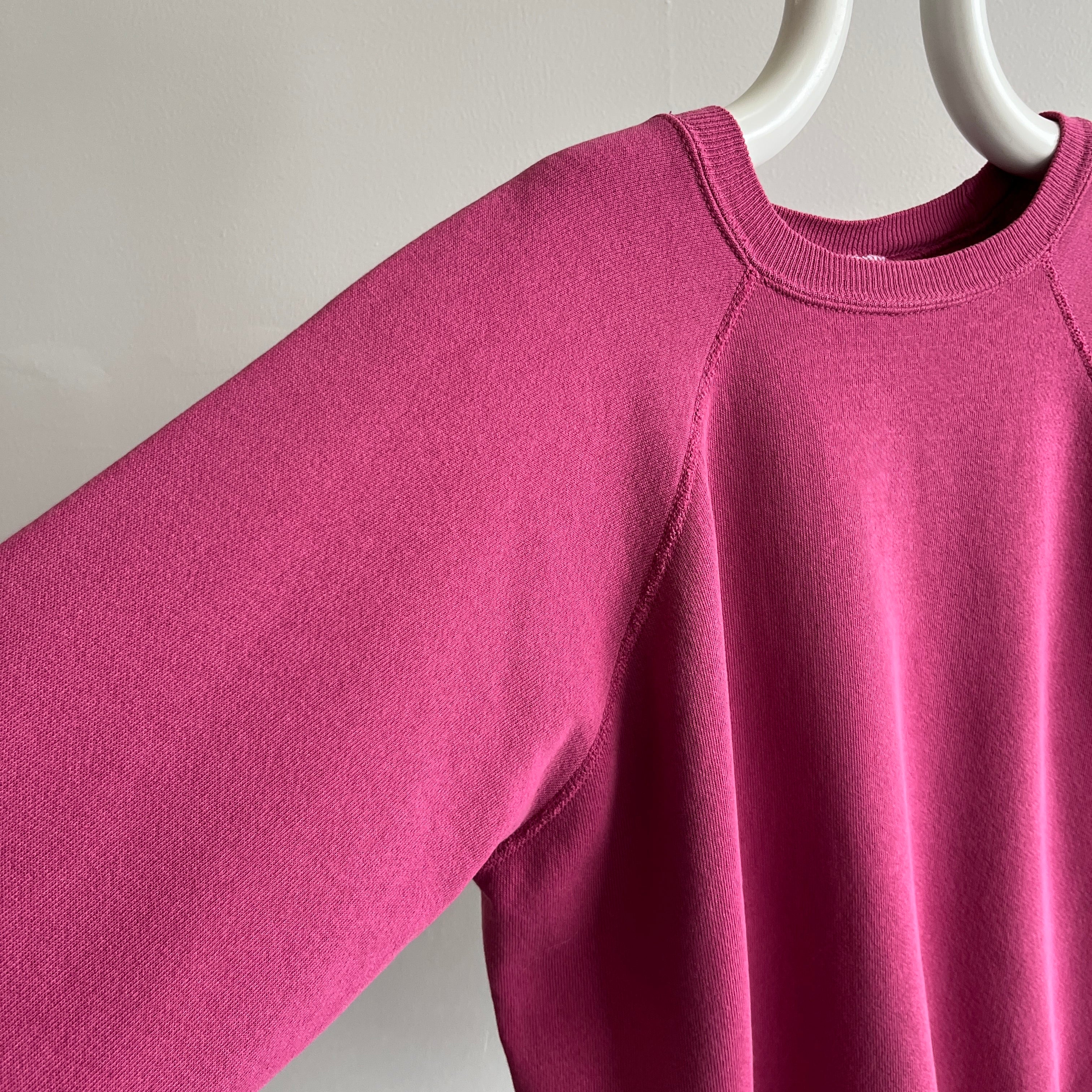 1980/90s Dusty Mauve Blank Perfectly Thin and Worn Raglan Sweatshirt